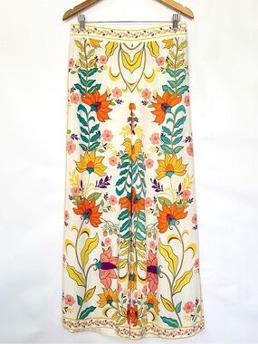 Rose & Olive Resort Floral Wide Leg Pant Cover Up Lightweight Sheer Size Medium